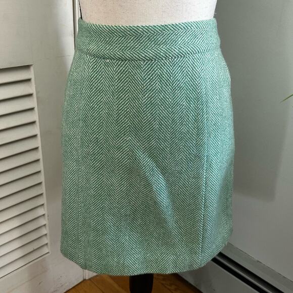 VINEYARD VINES Womens Skirt Midi Herringbone Tweed Wool Green Preppy Office 4 - Picture 1 of 10